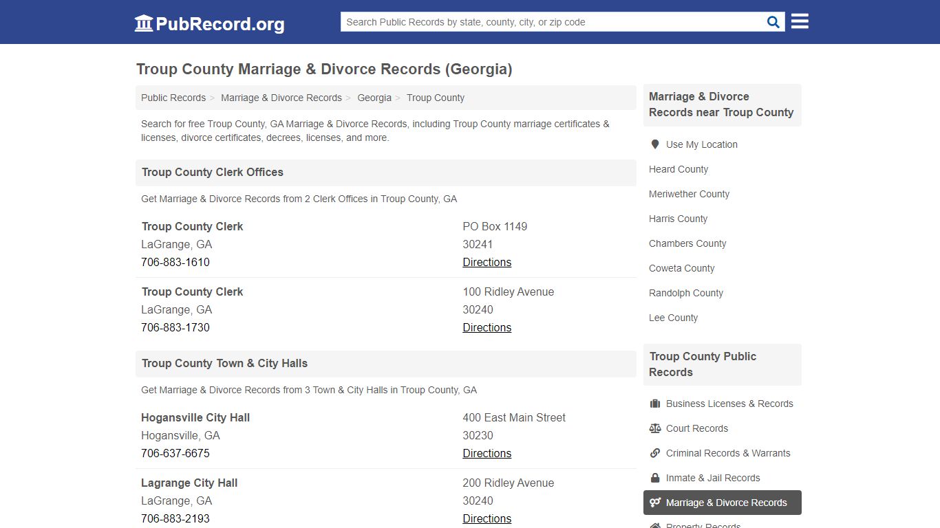 Troup County Marriage & Divorce Records (Georgia)